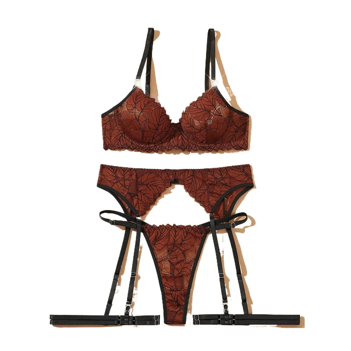 Westerns French Retro Leaf Embroidered Thin Minimizer Bra