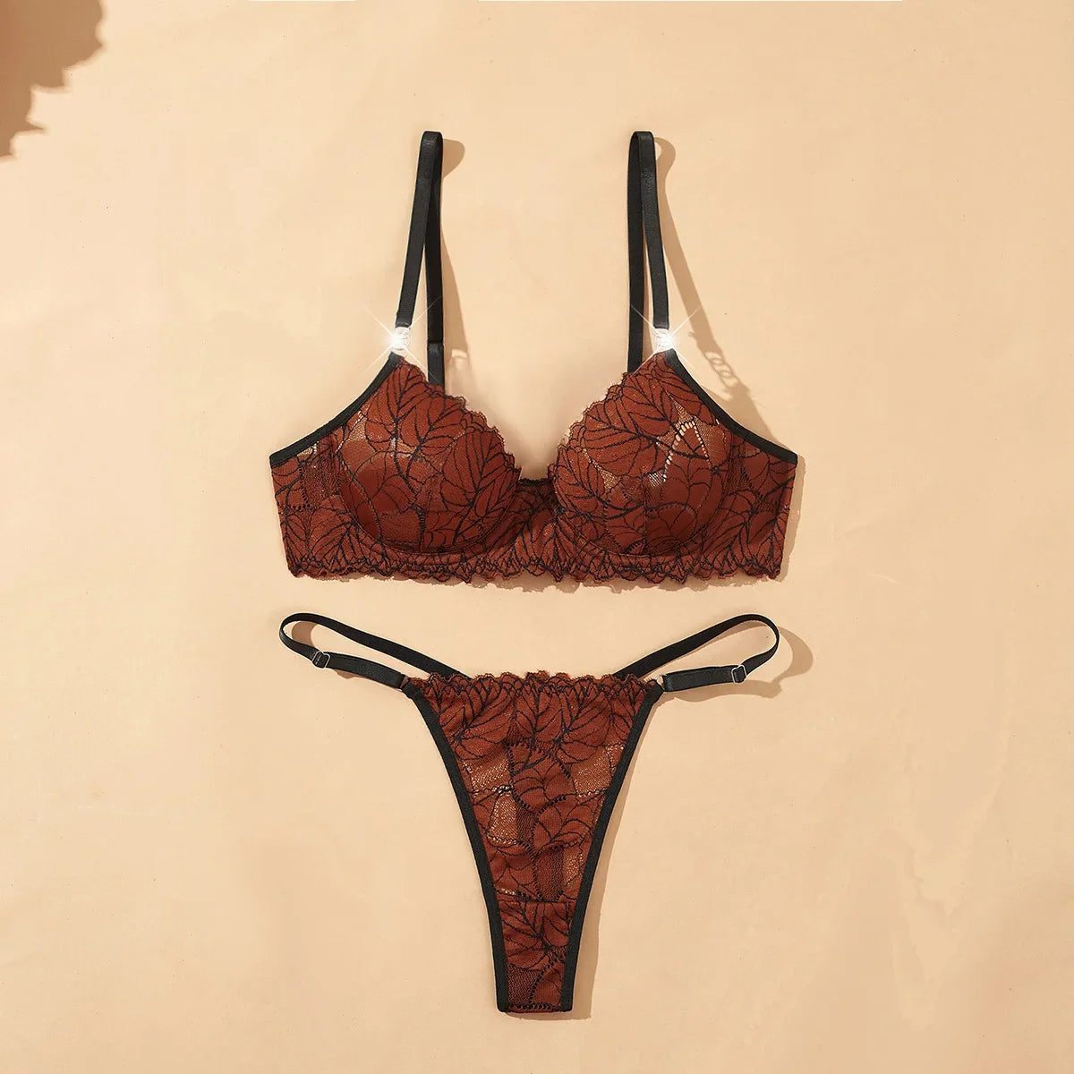 Westerns French Retro Leaf Embroidered Thin Minimizer Bra