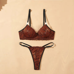 Westerns French Retro Leaf Embroidered Thin Minimizer Bra