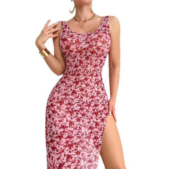 Westerns Floral See Through Sling Slit Dress