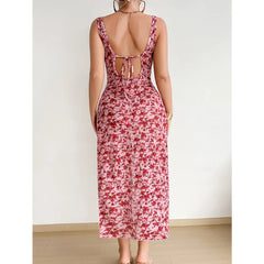 Westerns Floral See Through Sling Slit Dress