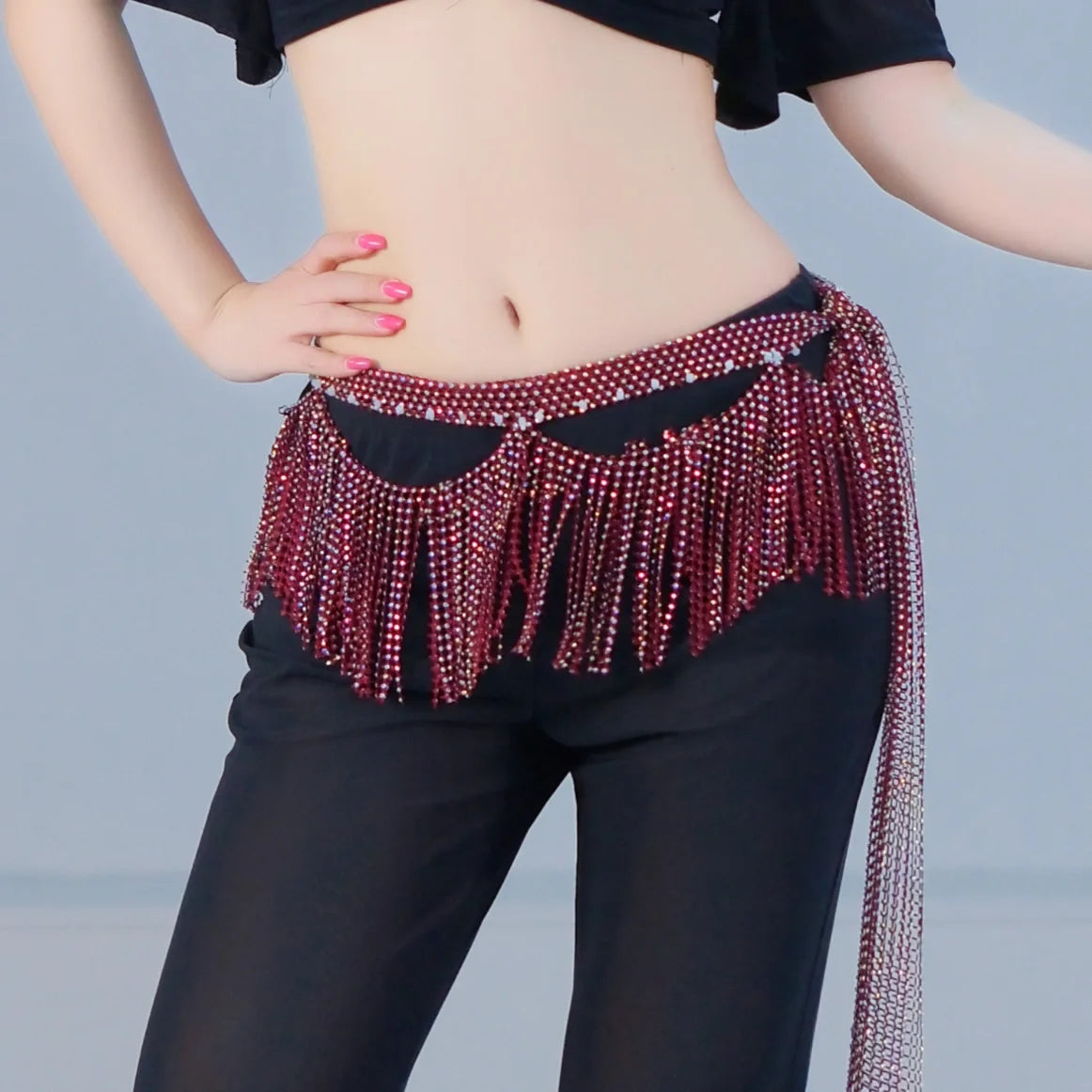 Belly Dance Performance Belt Stones Fringe Hip Scarf Adult Oriental Dance Practice Accessories Waist Belt Belly Dance
