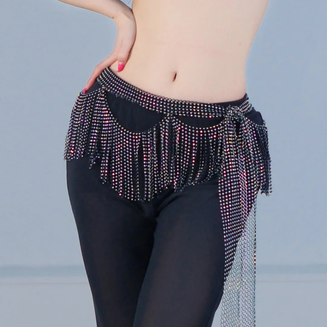 Belly Dance Performance Belt Stones Fringe Hip Scarf Adult Oriental Dance Practice Accessories Waist Belt Belly Dance