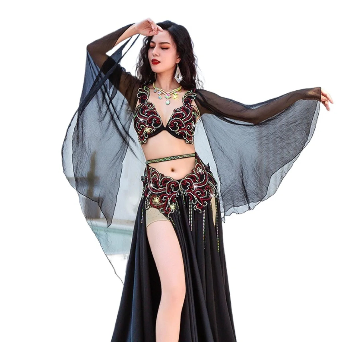 Belly Dance Performance Flowing Chiffon Elegant Large Swing Skirt Professional Competition Stage Wear Outfit Set