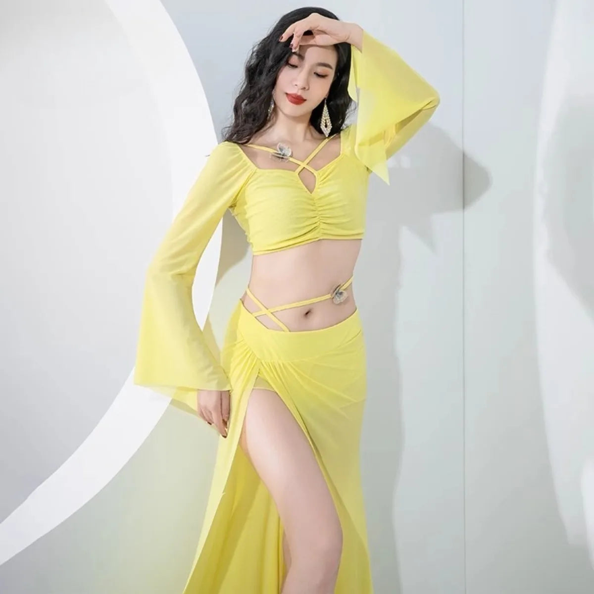 Belly Dance Practice Wear Gentle Style Long Sleeve Design Training Comfortable Outfit