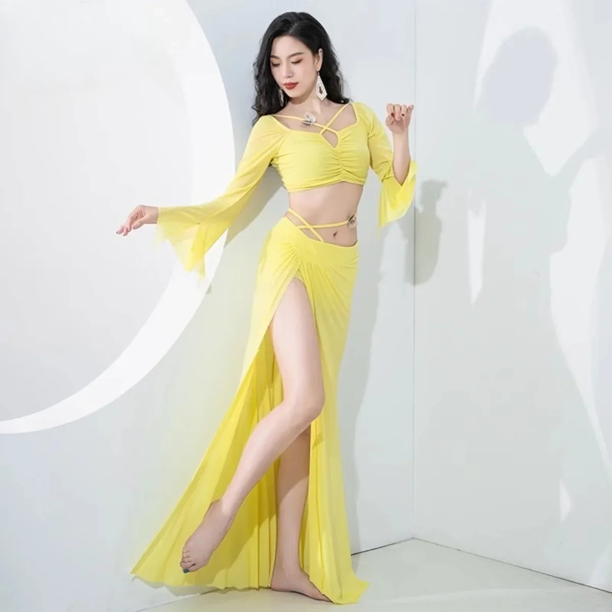 Belly Dance Practice Wear Gentle Style Long Sleeve Design Training Comfortable Outfit