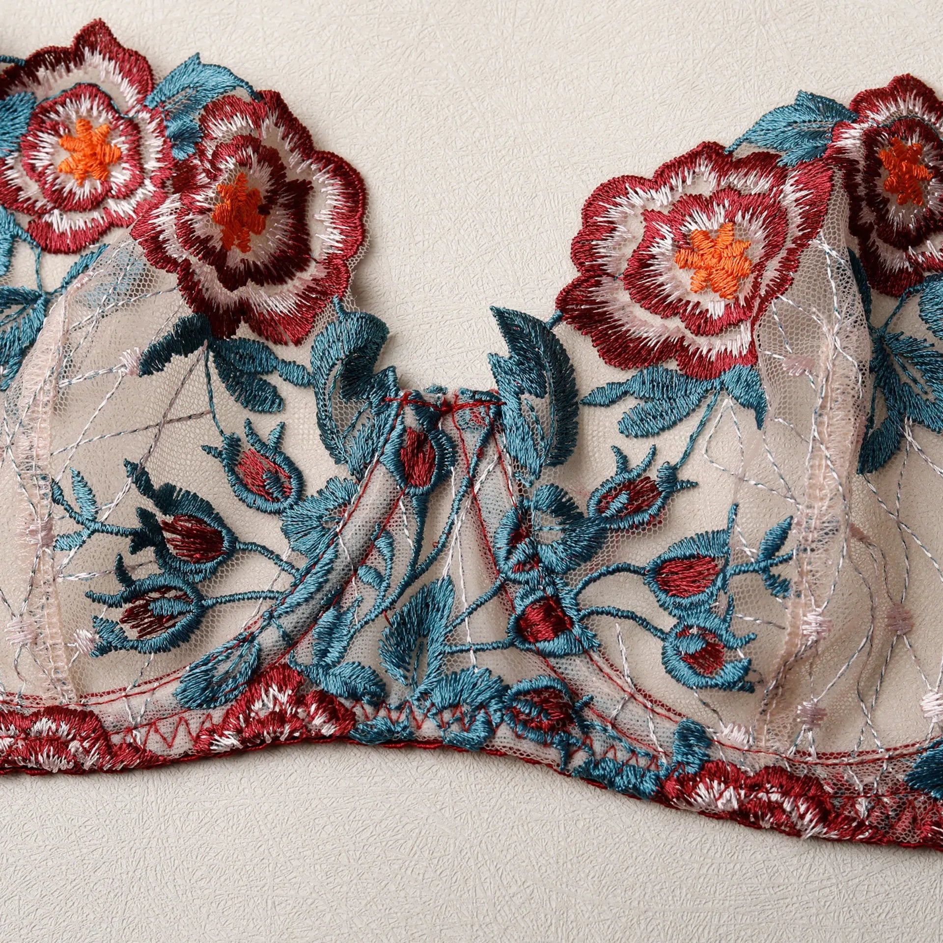 and Briefs Sets Lace Flower Embroidery Perspective Underwire Erotic Lingerie Panty Two-Pieces