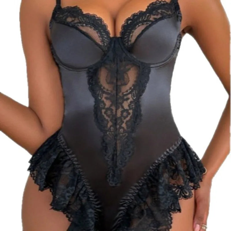 Erotic Lingerie Lace European American Waist Shaping Backless Lace Patchwork Hidden Buckle