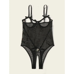 Erotic Western Style Black Mesh Sensual Printed Side Slit See Through Alluring Charming Breathable Premium Erotic