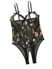 Erotic Western Style Black Mesh Sensual Printed Side Slit See Through Alluring Charming Breathable Premium Erotic