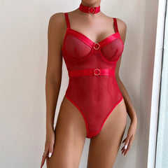 Erotic Western Style Halter Neck Sensual Metal Decor Mesh See Through Alluring Charming Breathable Premium Erotic