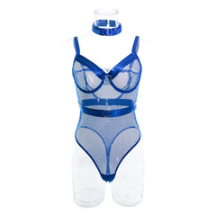 Erotic Western Style Halter Neck Sensual Metal Decor Mesh See Through Alluring Charming Breathable Premium Erotic