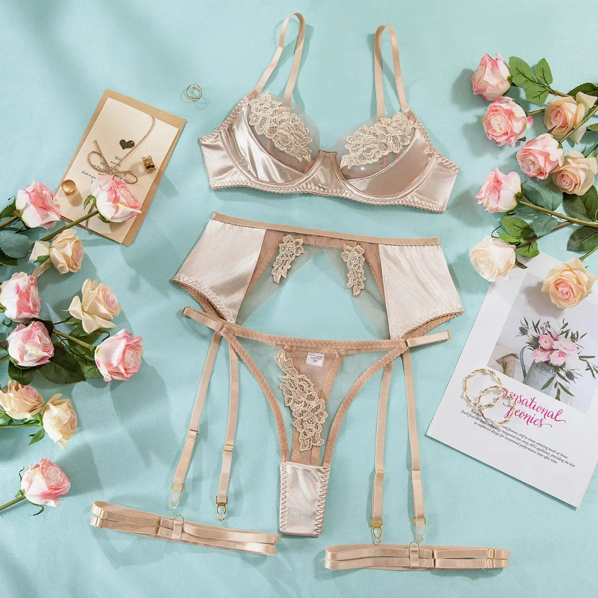 Lingerie Floral Lace Ensemble Underwear Attractive Chest Suspenders Sissy Outfit Erotic Set