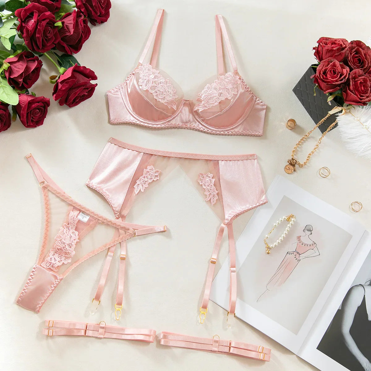 Lingerie Floral Lace Ensemble Underwear Attractive Chest Suspenders Sissy Outfit Erotic Set