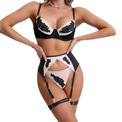 Lingerie Floral Lace Ensemble Underwear Attractive Chest Suspenders Sissy Outfit Erotic Set