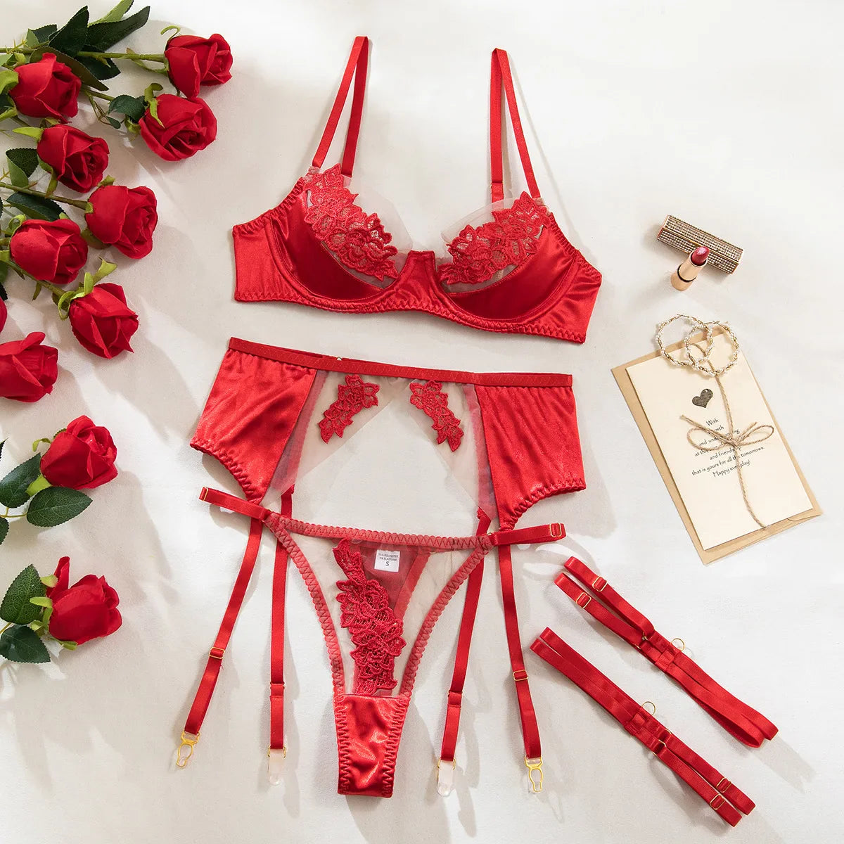Lingerie Floral Lace Ensemble Underwear Attractive Chest Suspenders Sissy Outfit Erotic Set