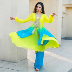 Folk Style Belly Dance Performance Outfit, Gradient Large Swing Skirt, Comfortable