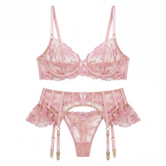 Lingerie Set Sheer Mesh Babydoll Lace Belt Suspender Transparent Nightwear Valentine Day Bridal Honeymoon Suit