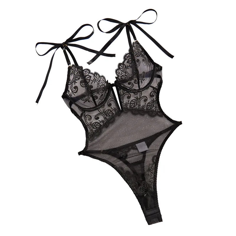 Lingerie With Exotic Perspective Lace Tight Corset Sexiest Transparent Erotic Costumes See Through Seductive