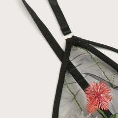Porno Flower Embroidery Lace Bra Set Transparent Lingerie Set Strap G-String Lingerine Outfit