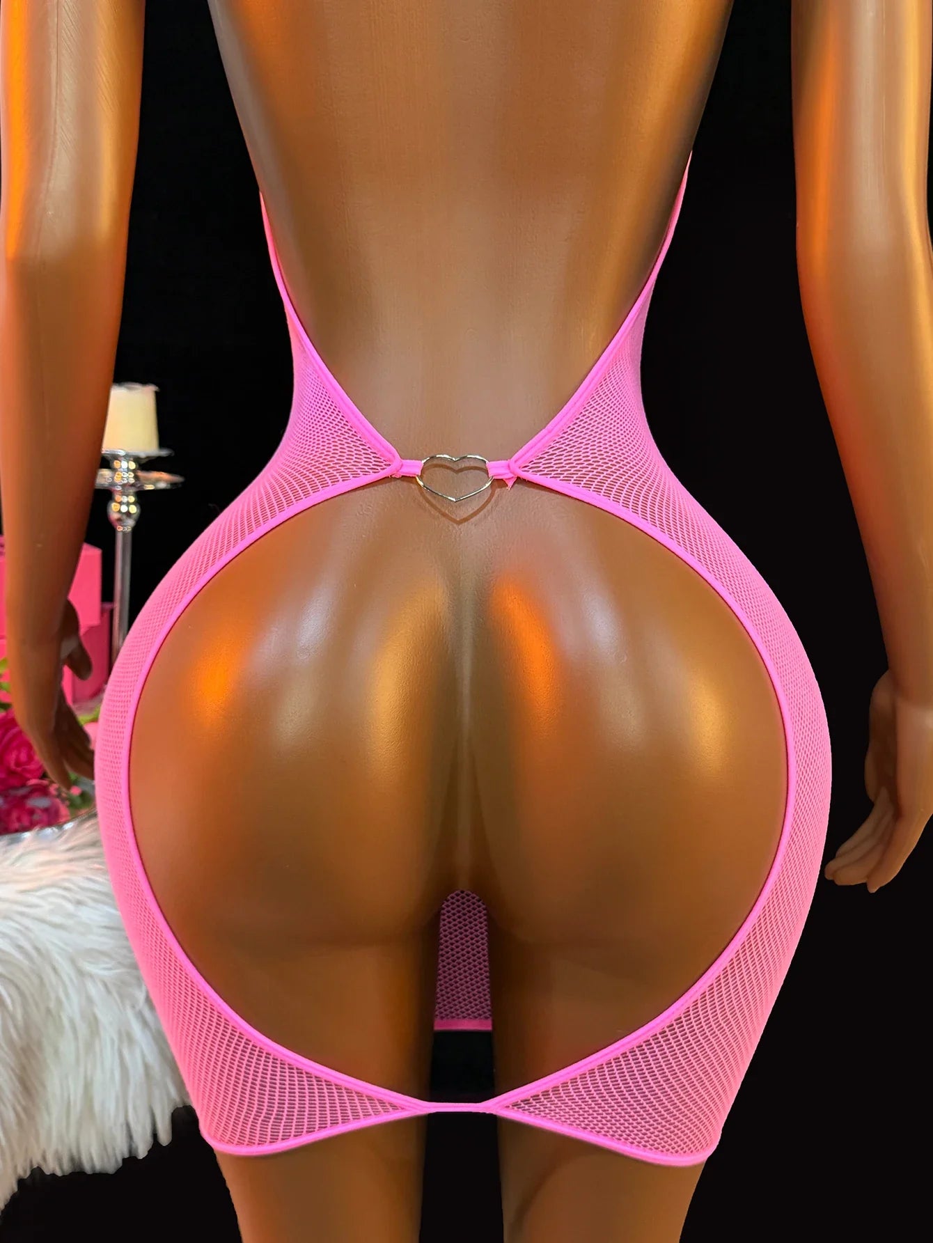 Rose Fishnet Dress Mesh Hollow Perspective Bodycon Underwear Dress Erotic Crotchless Lingerie