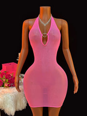 Rose Fishnet Dress Mesh Hollow Perspective Bodycon Underwear Dress Erotic Crotchless Lingerie