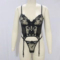 Sensual Lingerie Floral Lace See-Through Bra Invisible Thongs Naked Suit Outfit Transparent Erotic