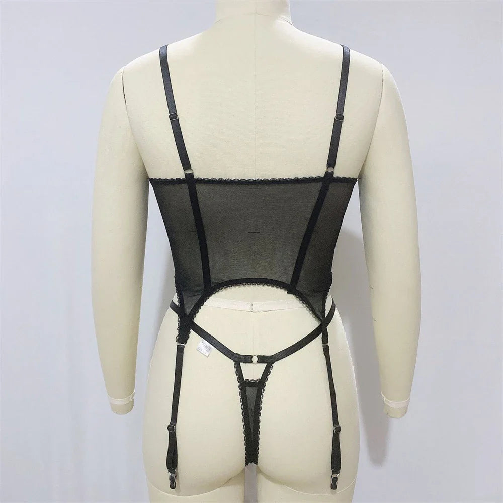 Sensual Lingerie Floral Lace See-Through Bra Invisible Thongs Naked Suit Outfit Transparent Erotic