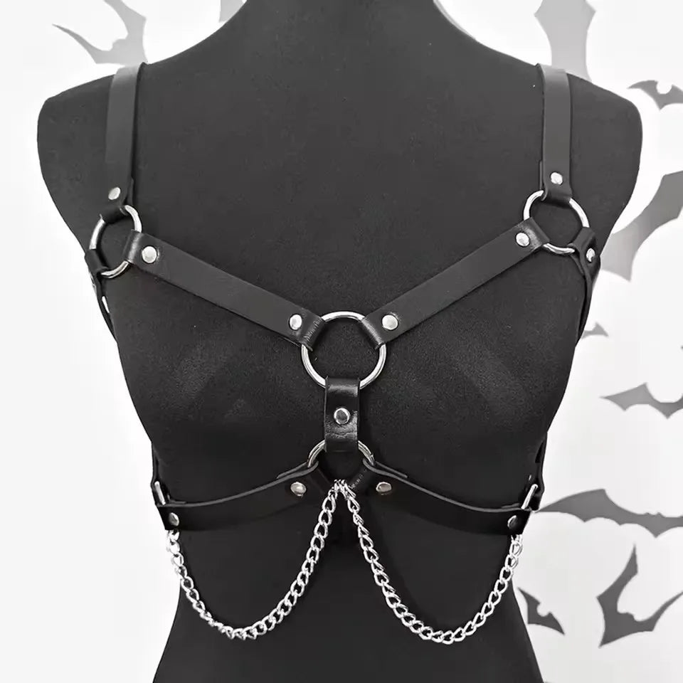 Harness Leather Lingerie Bondage BDSM Gothic Fetish Clothing Erotic Body Chains Harness Toys Accessories