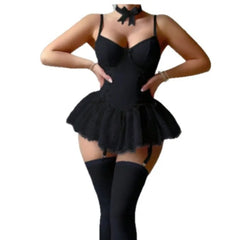 Erotic Eyelash Lace Lingerie Set Sensual Mesh Alluring See Through Nightdress Lace Lingerie Nightwear `