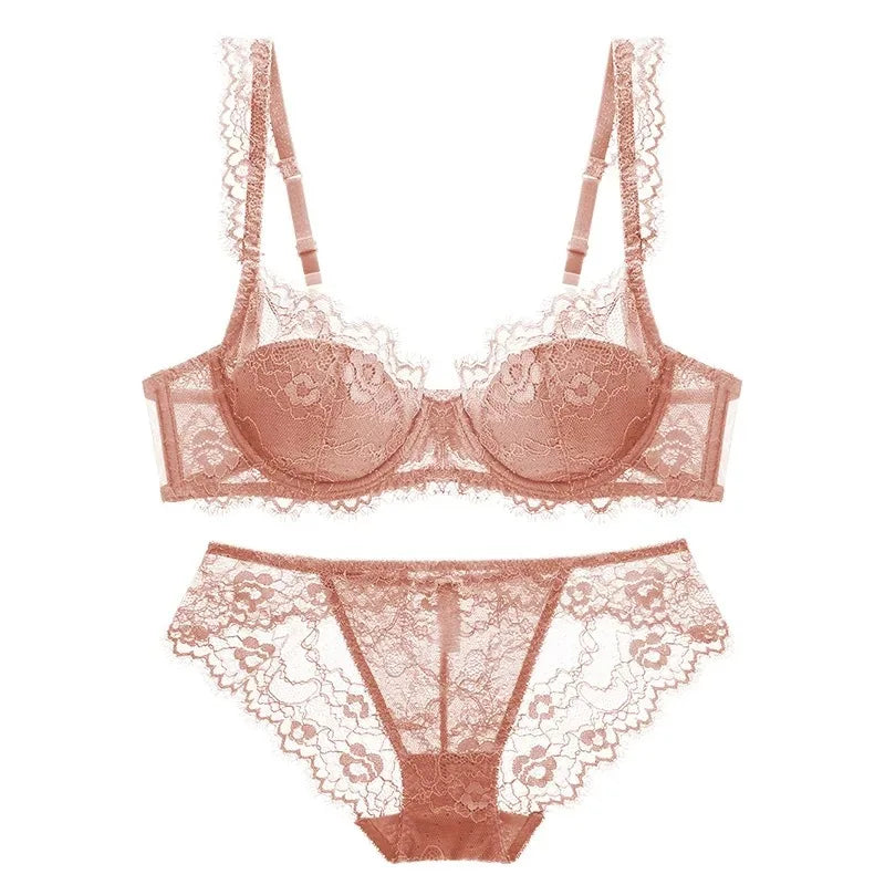 Lace Bra Set Padded Push Up Bra and Panty Set Elegant Brief Set Thin See Through Underwear
