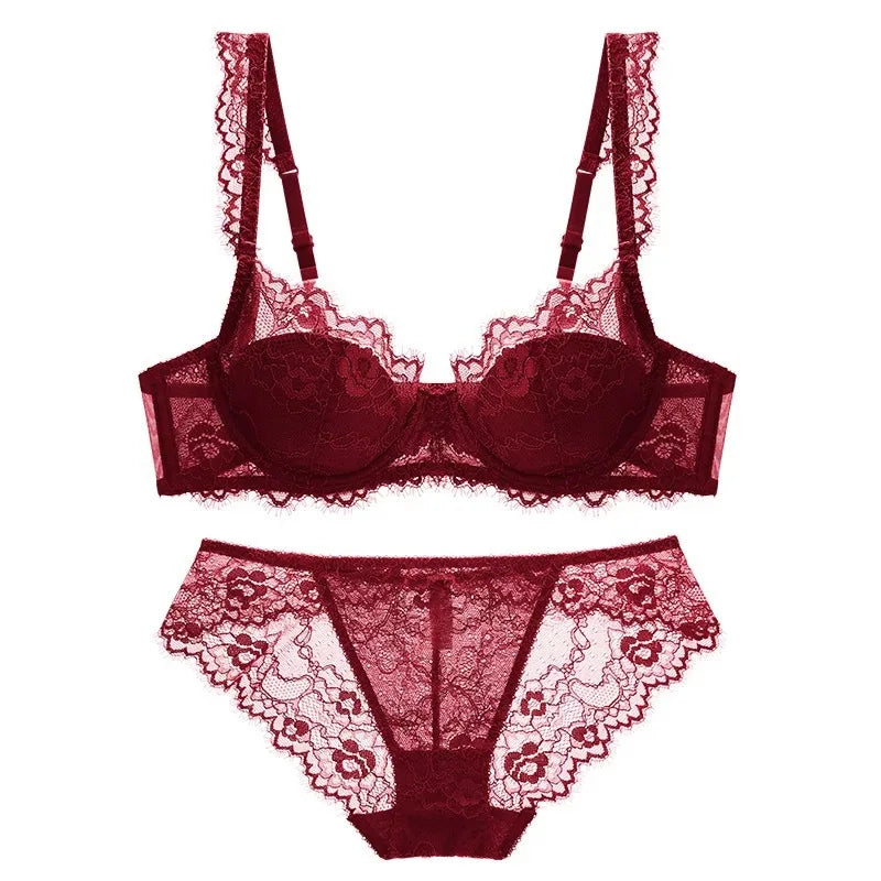 Lace Bra Set Padded Push Up Bra and Panty Set Elegant Brief Set Thin See Through Underwear