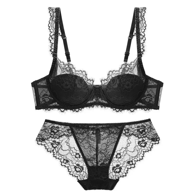 Lace Bra Set Padded Push Up Bra and Panty Set Elegant Brief Set Thin See Through Underwear