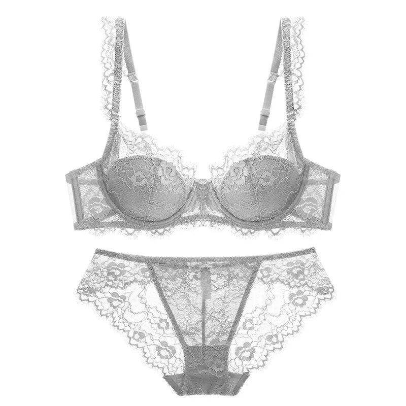 Lace Bra Set Padded Push Up Bra and Panty Set Elegant Brief Set Thin See Through Underwear