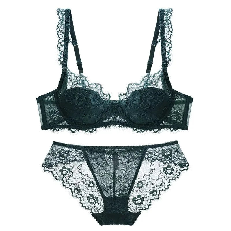 Lace Bra Set Padded Push Up Bra and Panty Set Elegant Brief Set Thin See Through Underwear