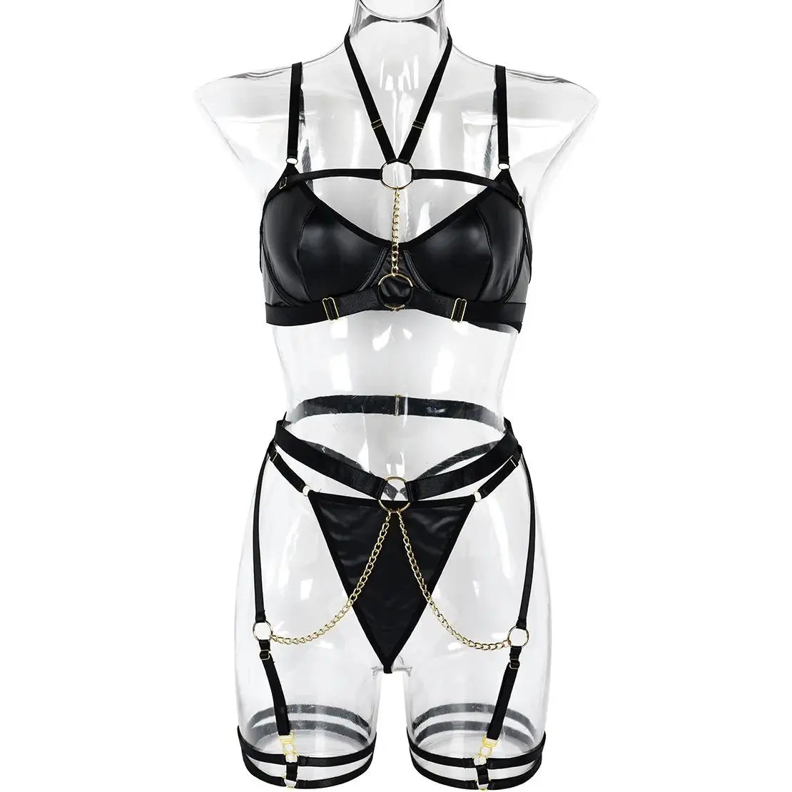 Lingerie Three Piece Set Chain Neck Waist Seal Heavy Craft Lingerie Outfit Intimates Erotic Ropa Mujer