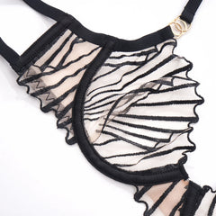 Black Scallop Chest Cup Embroidered Lingerie Set Mesh Ultra-thin Bra Set 2 Piece Bra and Brief Intimate