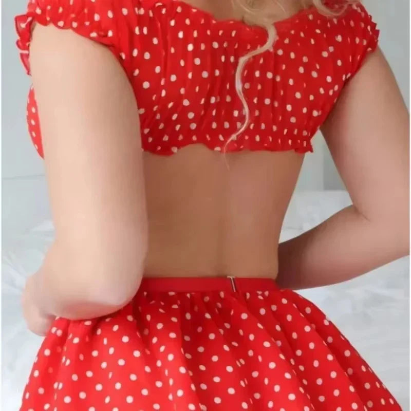 Erotic Short Skirts with Strap Lingerie Polka Dot Off Shoulder Puffy Skirt Polka Exotic Set Valentine Gifts