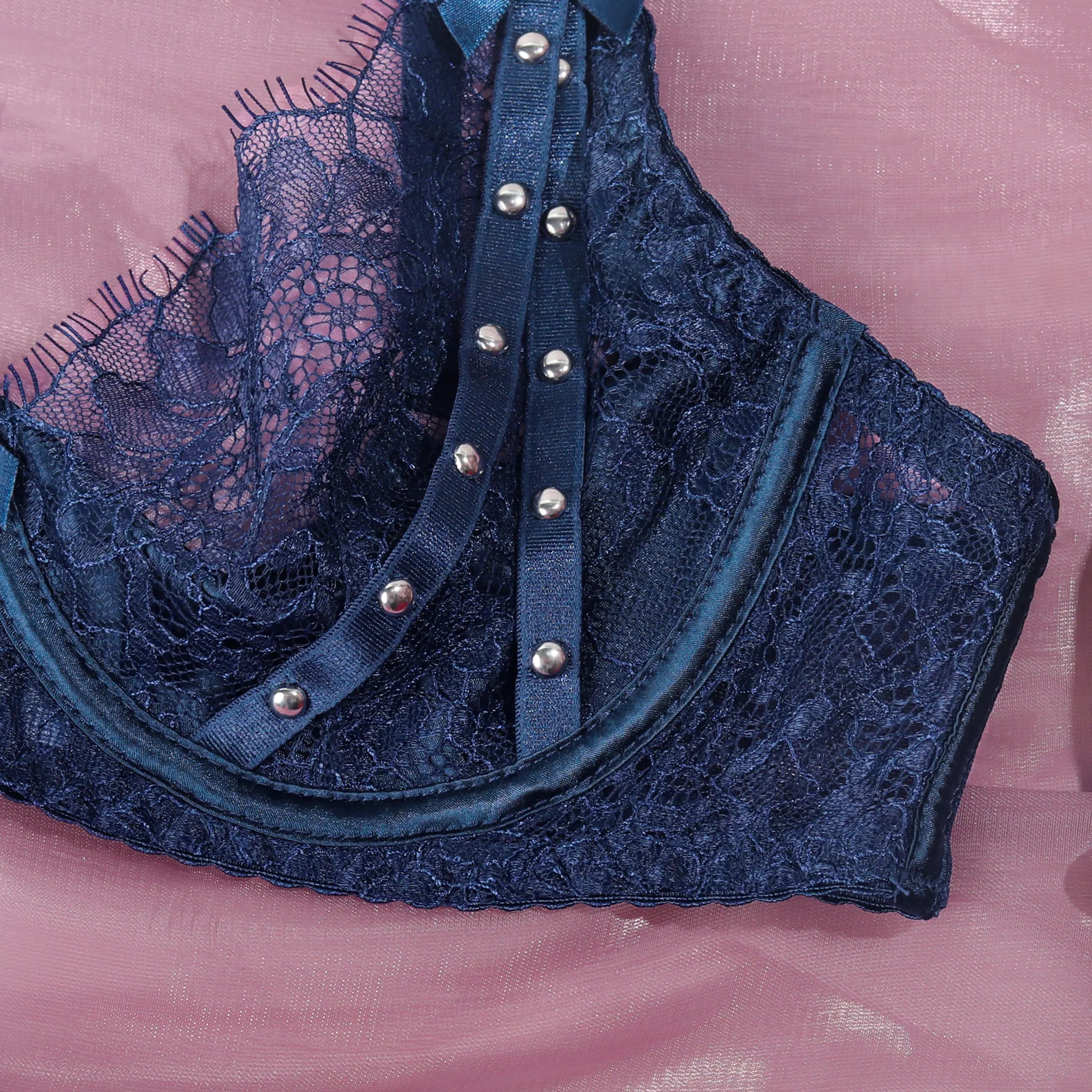 Lingerie Sets Sequin Bra Belt Thong with Leg Circles Tulle Underwear Perspective Underwear