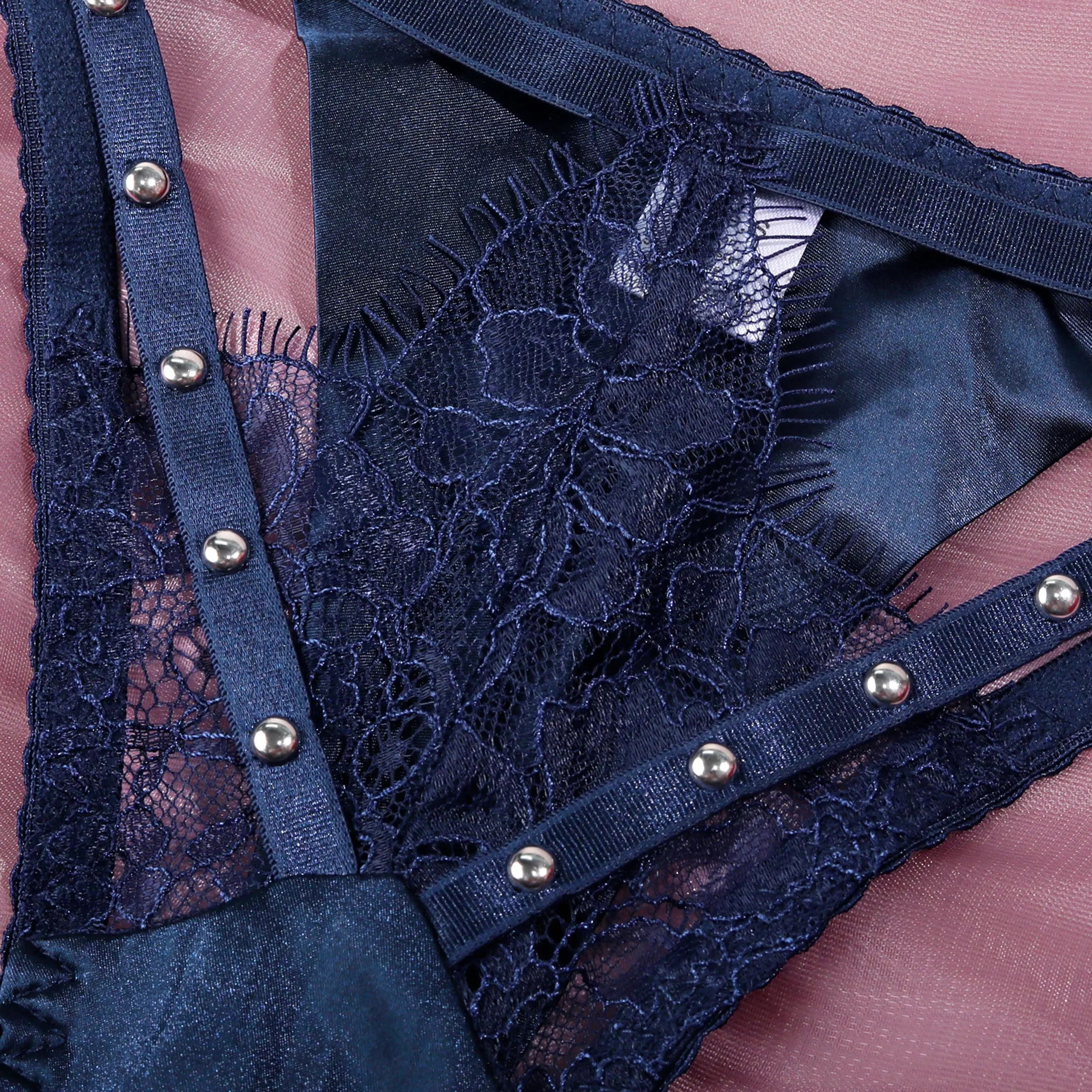 Lingerie Sets Sequin Bra Belt Thong with Leg Circles Tulle Underwear Perspective Underwear