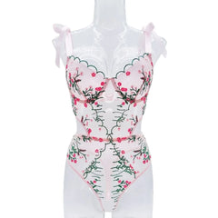 Womens Erotic French Style Floral Embroidery Sensual Mesh See Through Waist Shaping Alluring Charming Premium Erotic