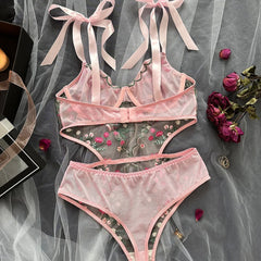 Womens Erotic French Style Floral Embroidery Sensual Mesh See Through Waist Shaping Alluring Charming Premium Erotic
