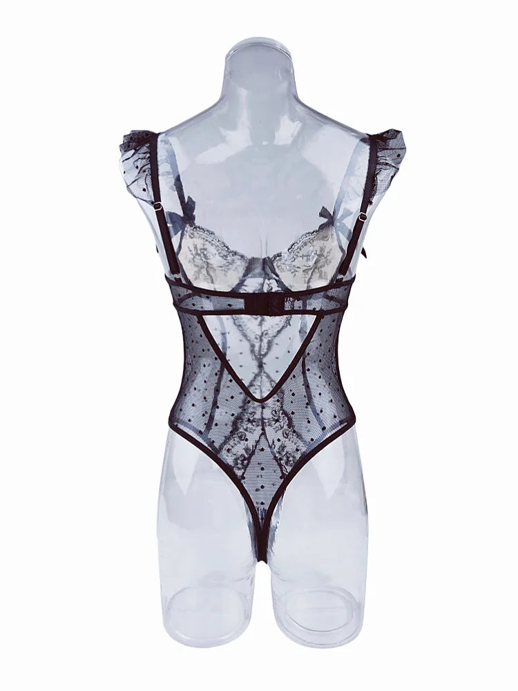 Womens Erotic Western Style Lace Embroidery Sensual Mesh Patchwork See Through Alluring Charming Premium Erotic