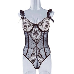 Womens Erotic Western Style Lace Embroidery Sensual Mesh Patchwork See Through Alluring Charming Premium Erotic
