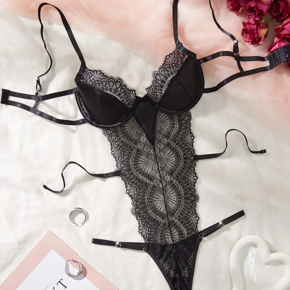 Womens Erotic Western Style Lace Hollow Out Sensual See Through Adjustable Strap Alluring Charming Premium Erotic