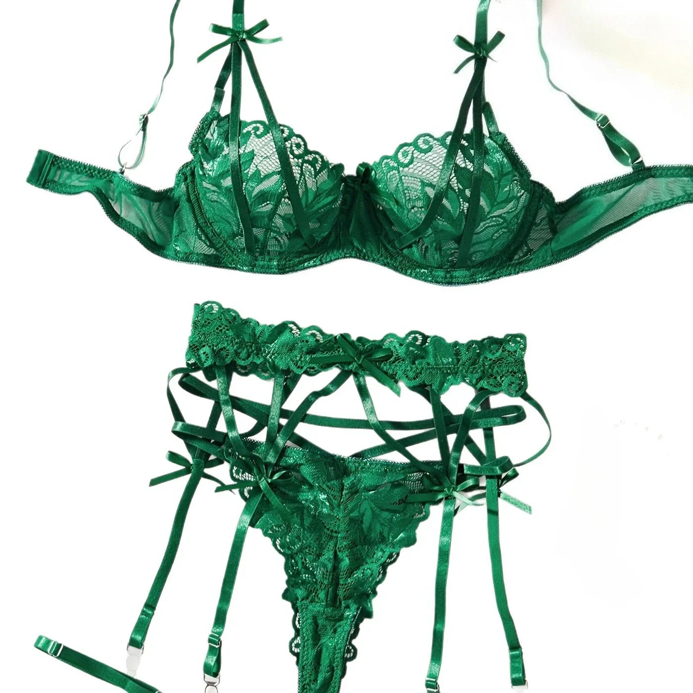 Womens Erotic Western Style Lace Strappy Sensual Belt Leg Rings Alluring Charming Breathable Exquisite Lingerie Set