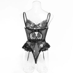 Womens Erotic Western Style Lace Trim Mesh Patchwork Sensual Waist Trainer See Through Alluring Charming Premium Erotic