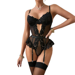 Womens Erotic Western Style Lace Trim Mesh Patchwork Sensual Waist Trainer See Through Alluring Charming Premium Erotic