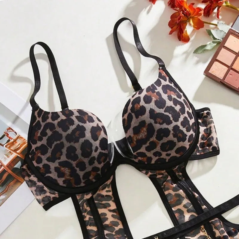 Womens Erotic Western Style Leopard Print Sensual Metal Chain Leg Covers Stockings Role Play Alluring Charming Erotic