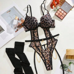 Womens Erotic Western Style Leopard Print Sensual Metal Chain Leg Covers Stockings Role Play Alluring Charming Erotic